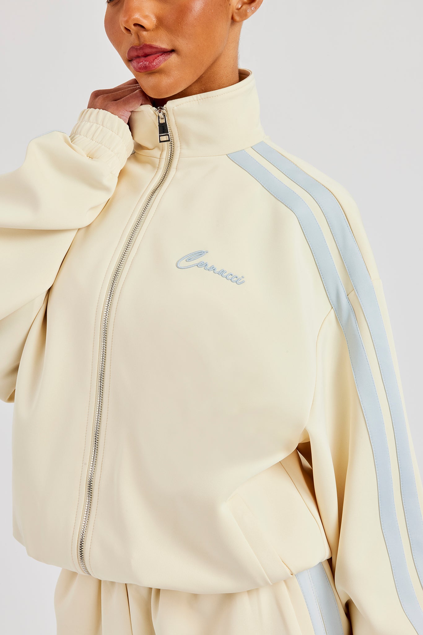 Funnel Neck Taping Zip Through Track Jacket & Short - Butter Yellow