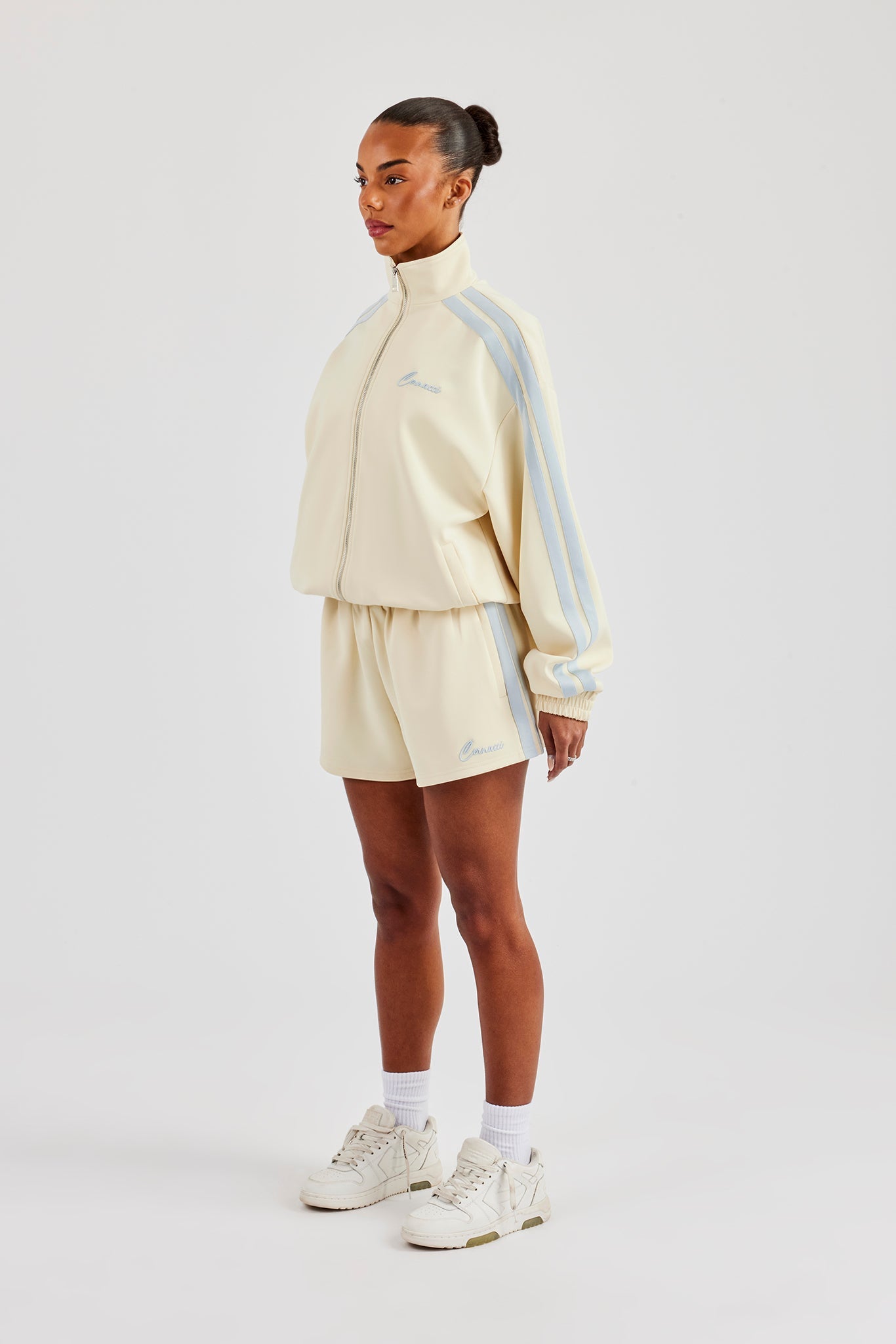 Funnel Neck Taping Zip Through Track Jacket & Short - Butter Yellow