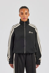 Trainingsjacke mit durchgehendem Reißverschluss und Trichterhalsband - Schwarz