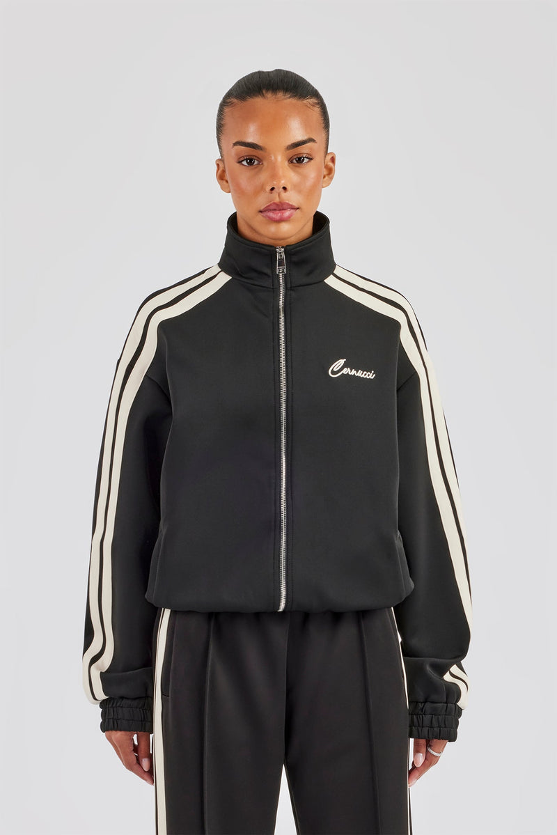 Trainingsjacke mit durchgehendem Reißverschluss und Trichterhalsband - Schwarz