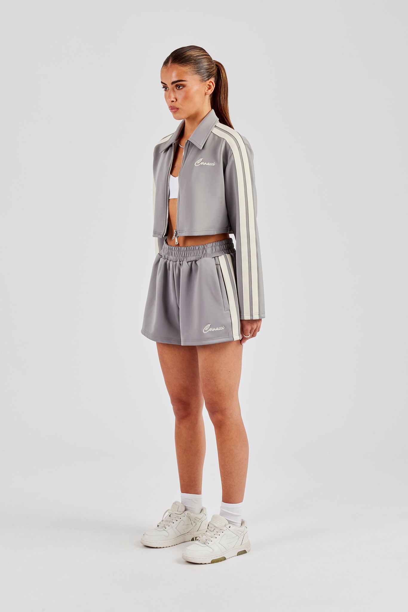 Cropped Harrington Taping Jacket & Shorts - Grey