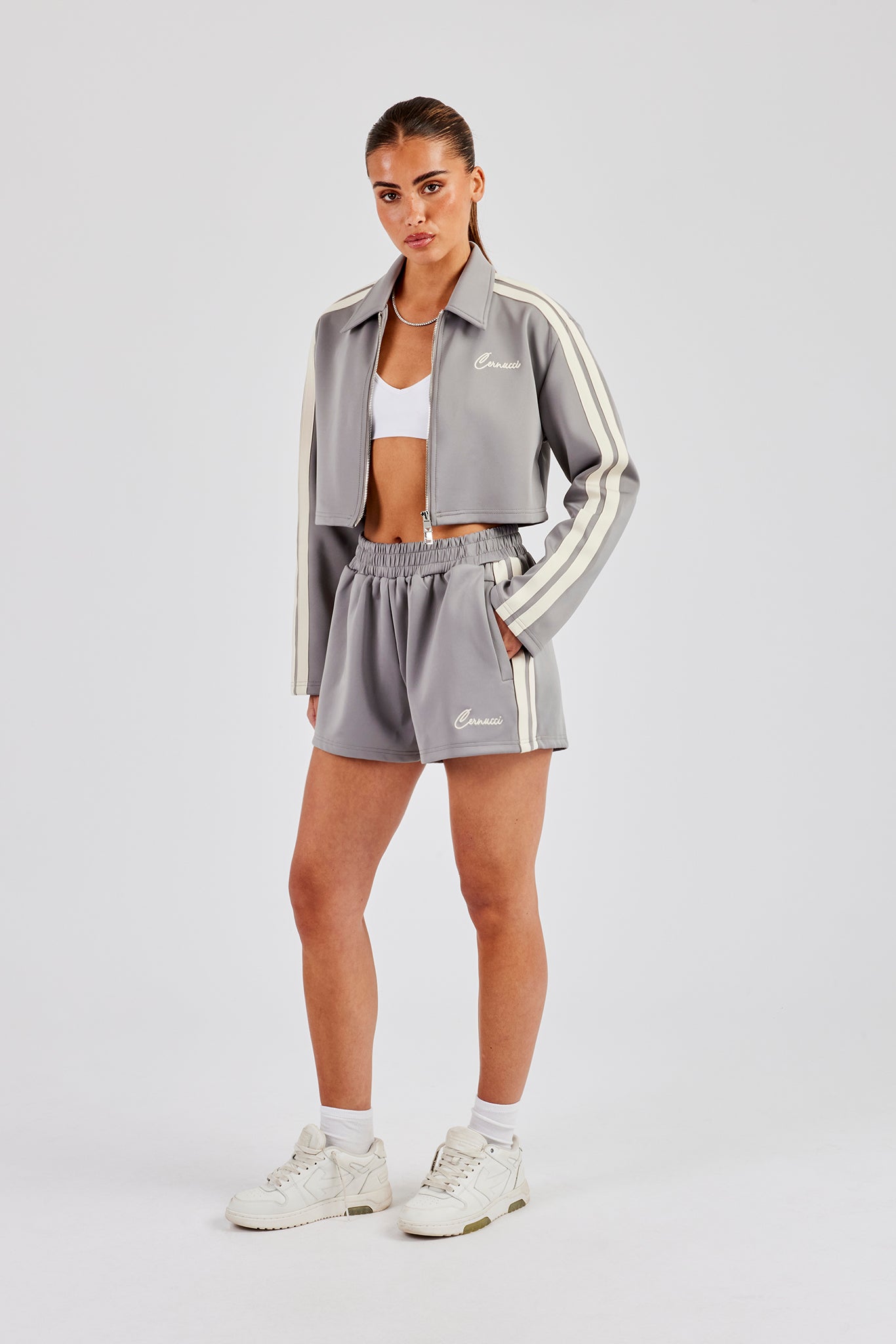 Cropped Harrington Taping Jacket & Shorts - Grey