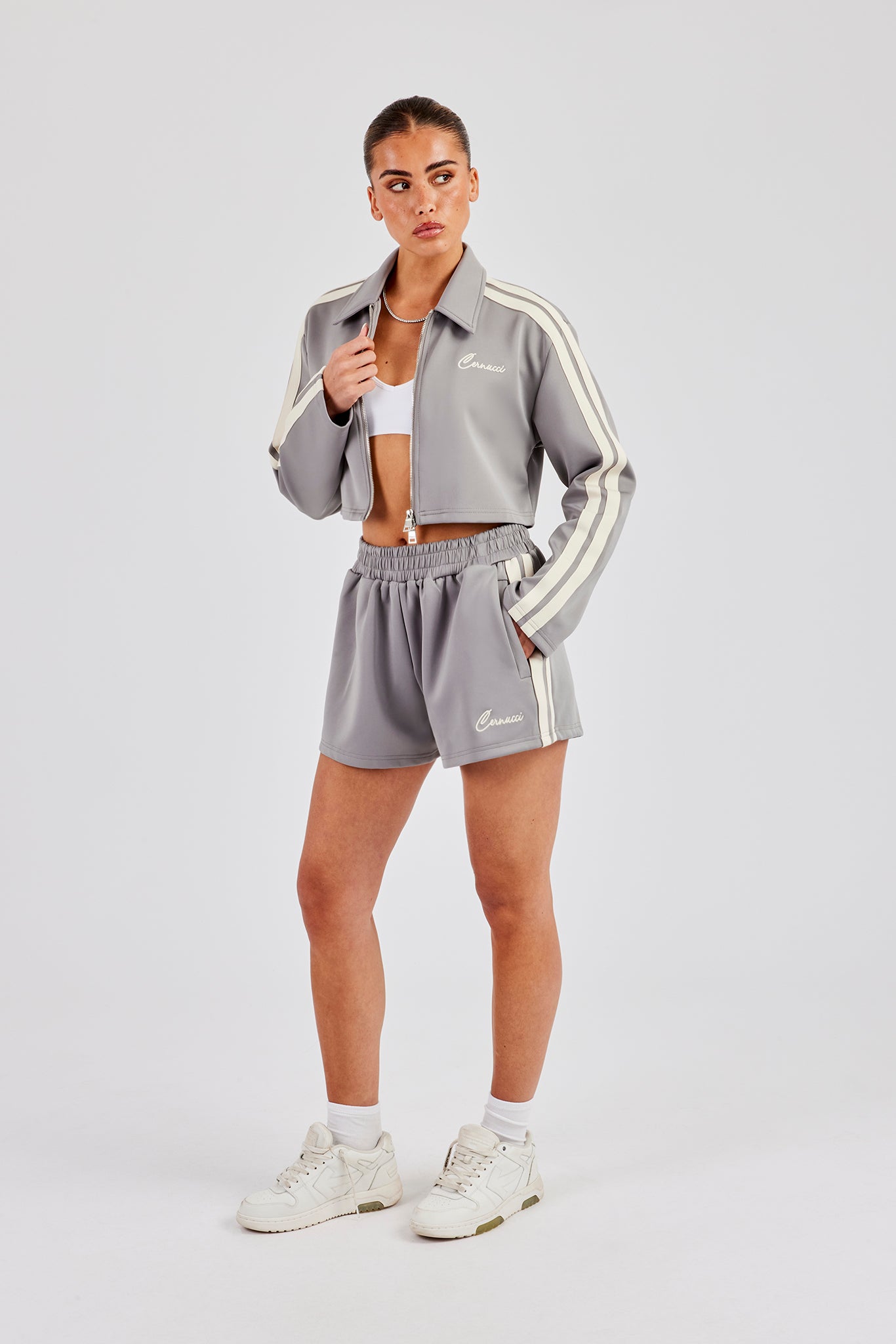 Cropped Harrington Taping Jacket & Shorts - Grey