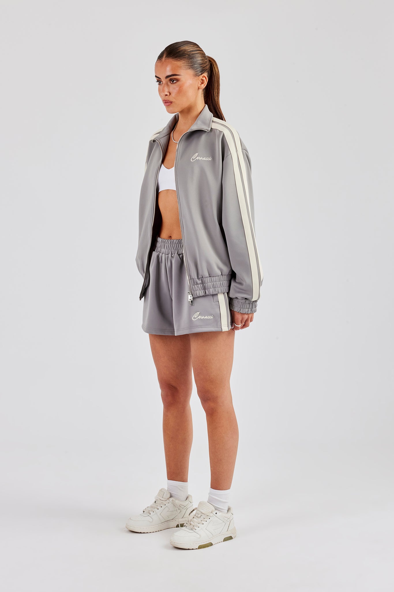 Funnel Neck Taping Jacket & Shorts - Grey