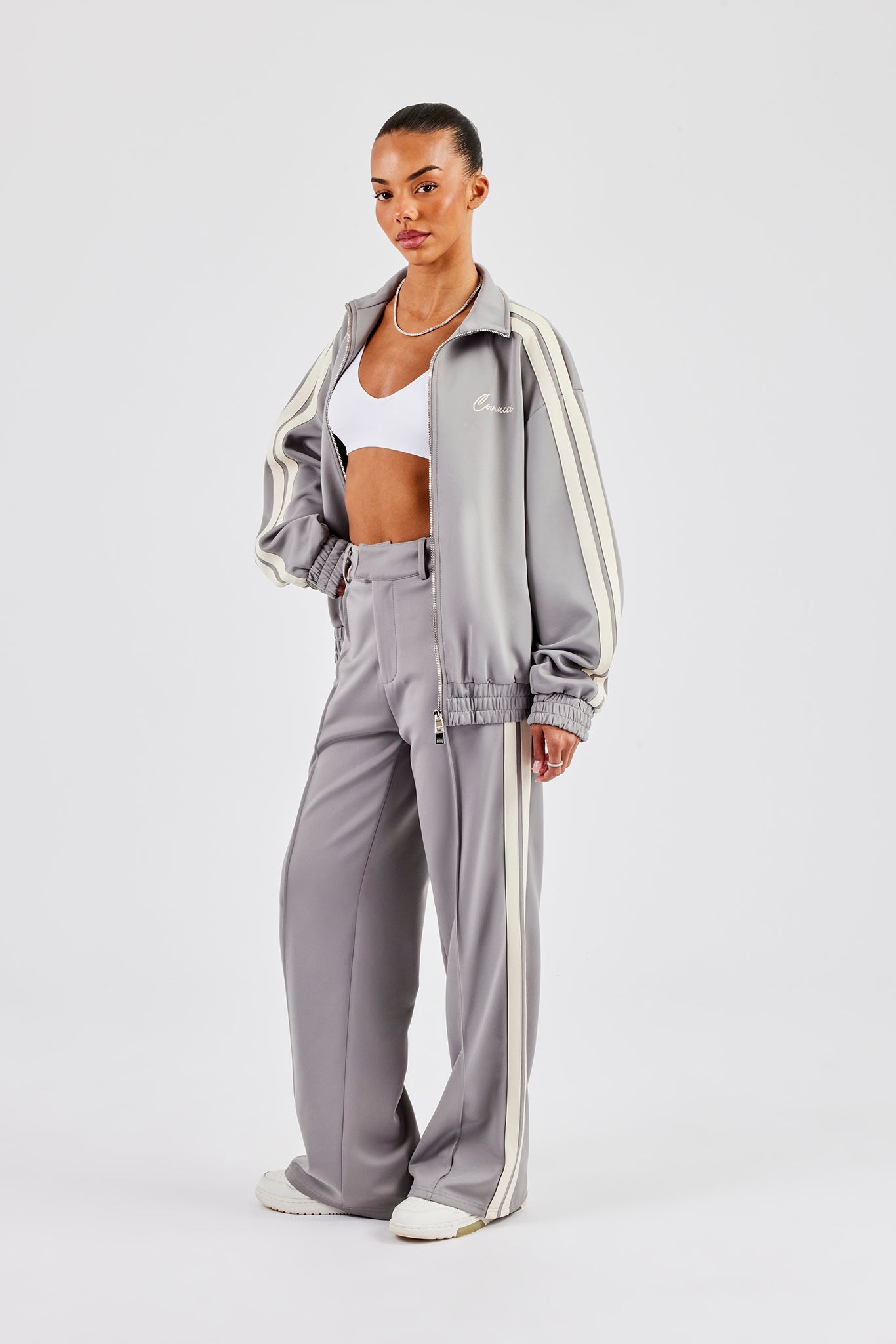 Funnel Neck Taping Jacket & Tailored Trouser - Grey