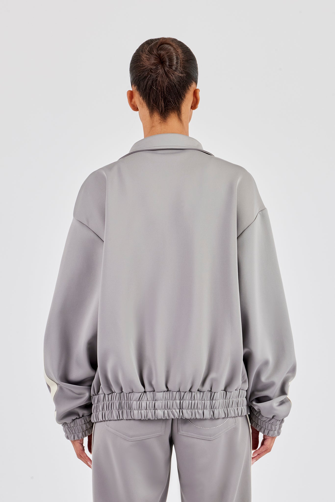 Funnel Neck Taping Zip Through Track Jacket - Grey | Womens