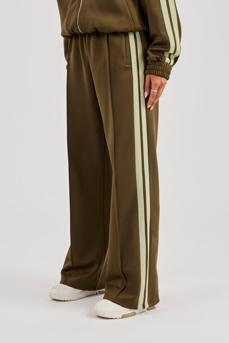 Taping Wide Leg Track Pant - Khaki