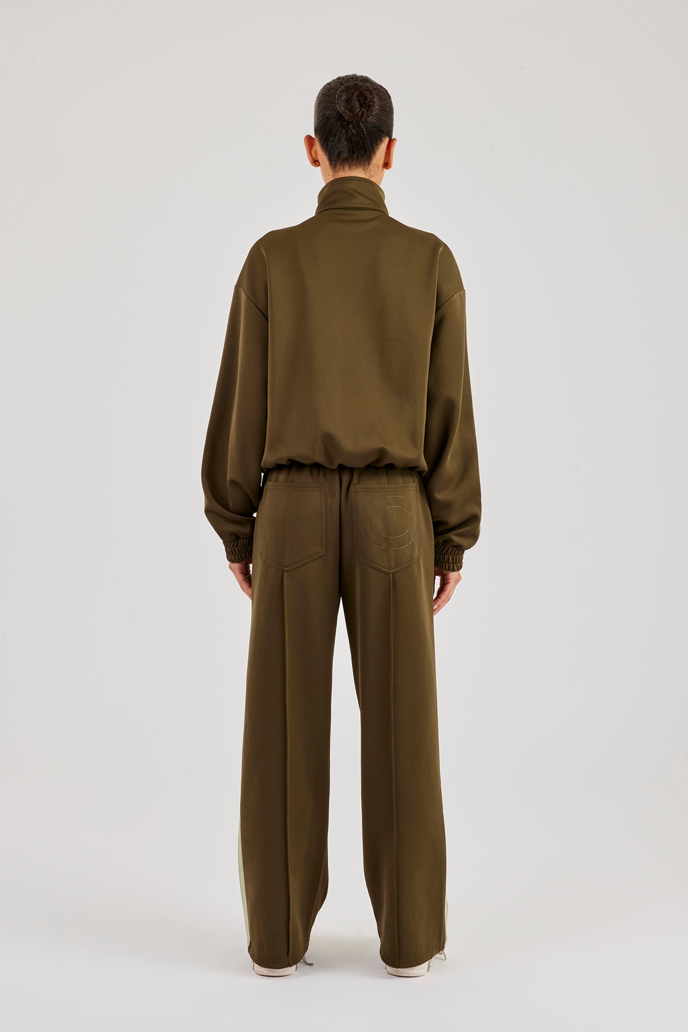 Funnel Neck Taping Zip Through Tracksuit - Khaki