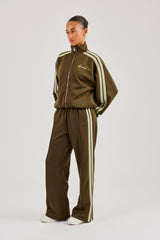 Funnel Neck Taping Zip Through Tracksuit - Khaki