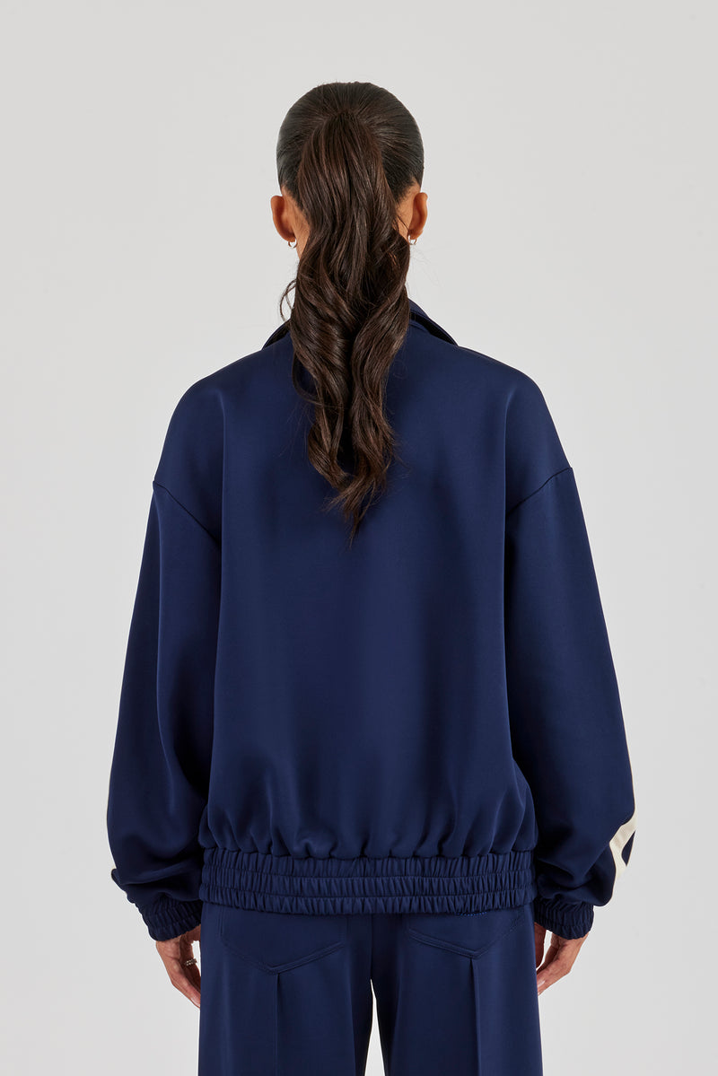 Trainingsjacke mit durchgehendem Reißverschluss und Trichterhalsband - Marineblau