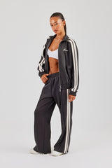 Funnel Neck Taping Zip Through Track Jacket & Wide Leg Pant - Charcoal