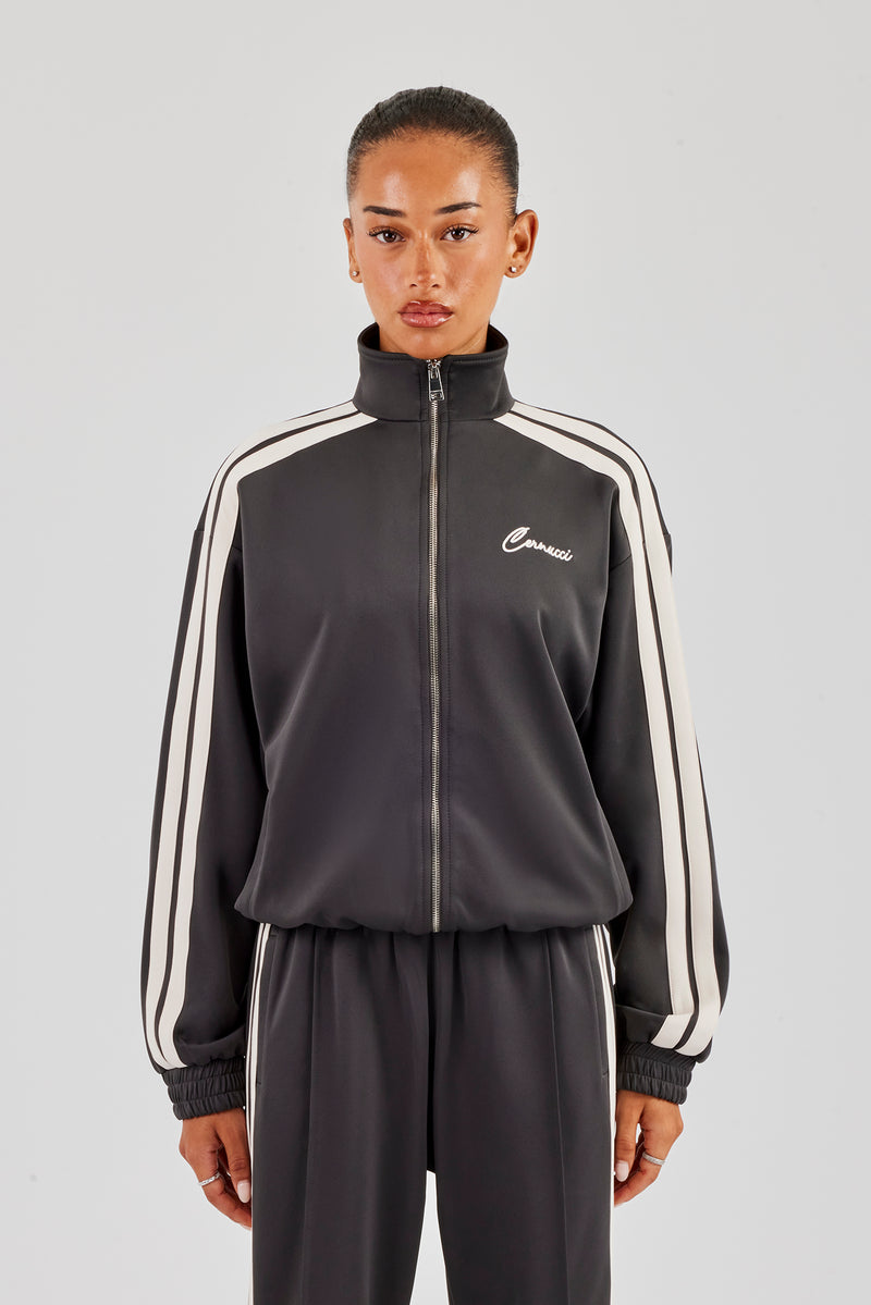 Trainingsjacke mit durchgehendem Reißverschluss und Trichterhalsband - Anthrazit