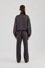 Funnel Neck Taping Zip Through Track Jacket & Wide Leg Pant - Charcoal