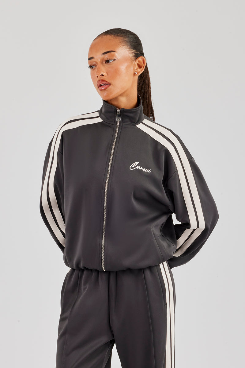 Trainingsjacke mit durchgehendem Reißverschluss und Trichterhalsband - Anthrazit