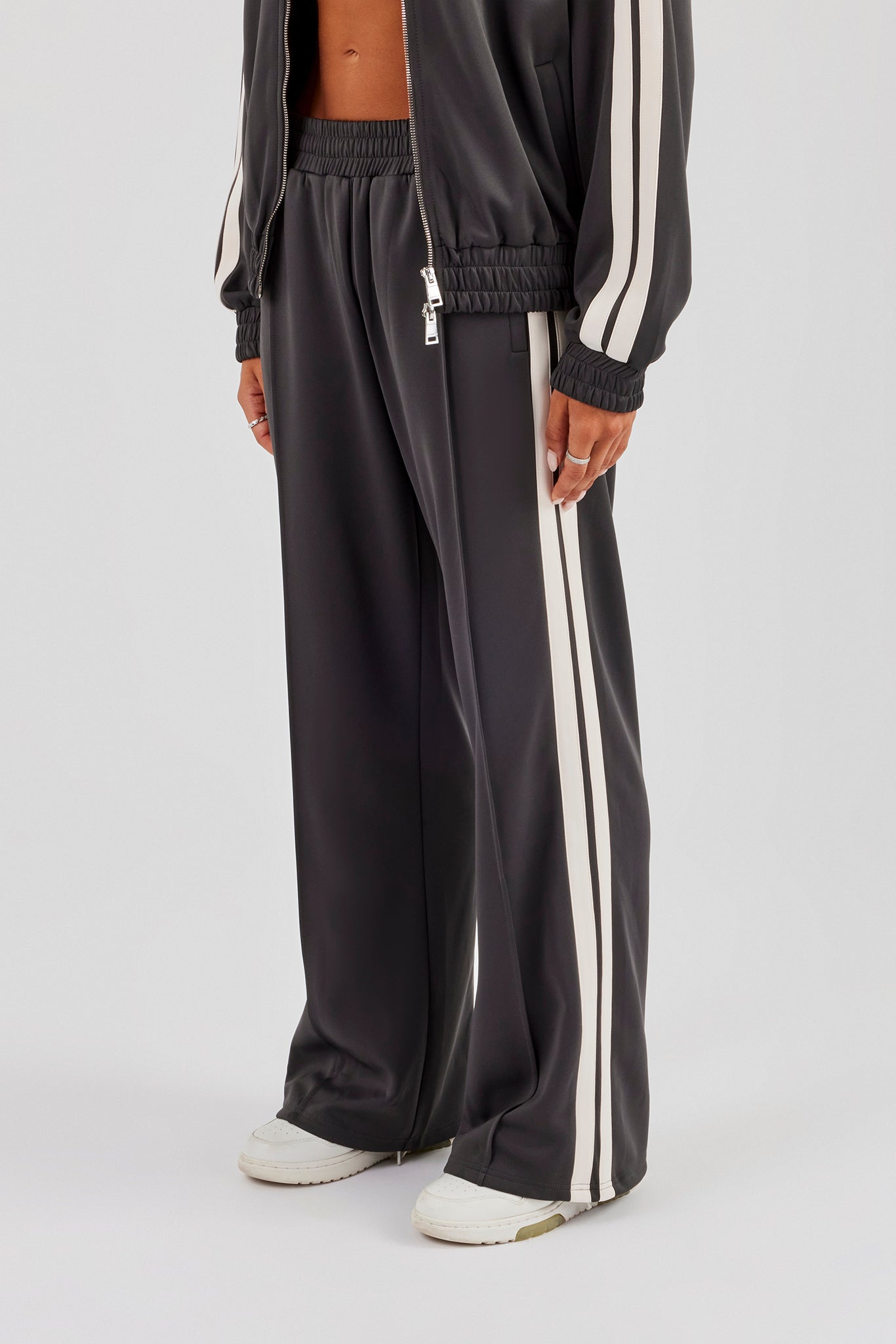 Taping Wide Leg Track Pant - Charcoal