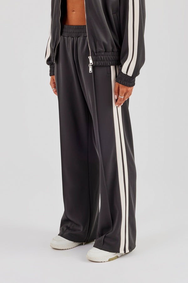 Taping Wide Leg Track Pant - Charcoal