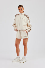 Funnel Neck Taping Zip Through Jacket & Short - Off White