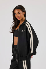 Trainingsjacke mit durchgehendem Reißverschluss und Trichterhalsband - Schwarz