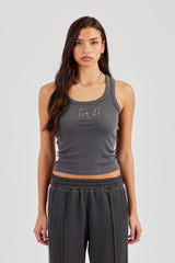 Geripptes Unterhemd mit Glitzerapplikation und U-Ausschnitt - Anthrazit