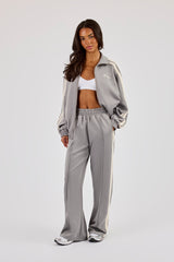Funnel Neck Taping Zip Through Tracksuit - Grey