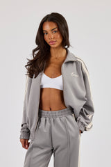 Funnel Neck Taping Zip Through Track Jacket - Grey