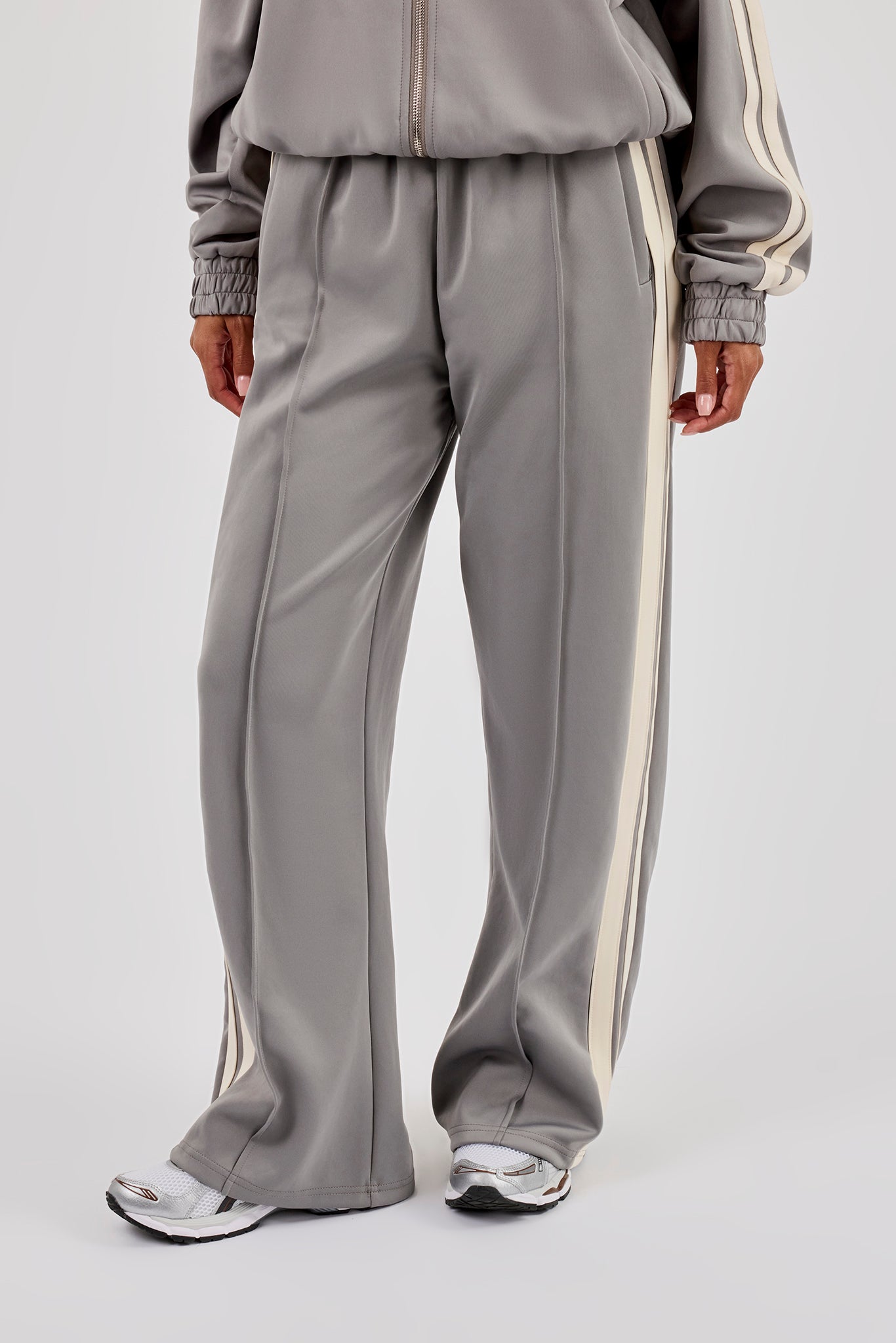 Taping Wide Leg Track Pant - Grey