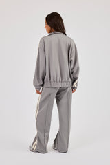Funnel Neck Taping Zip Through Tracksuit - Grey