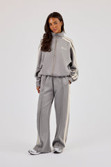 Funnel Neck Taping Zip Through Tracksuit - Grey