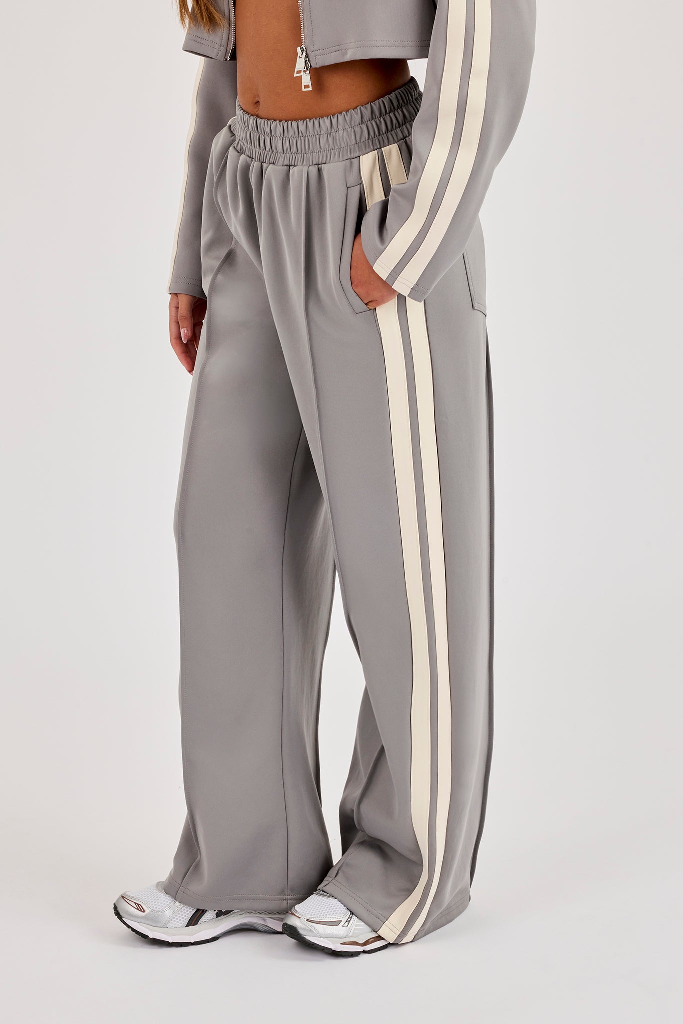 Taping Wide Leg Track Pant - Grey