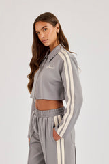 Taping Cropped Harrington Jacket - Grey
