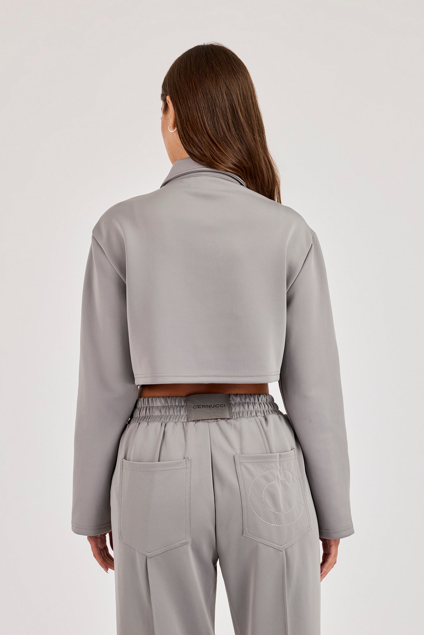 Taping Cropped Harrington Jacket - Grey