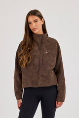 Wildlederjacke mit Trichterkragen – Schokobraun