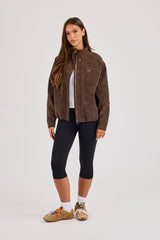 Wildlederjacke mit Trichterkragen – Schokobraun