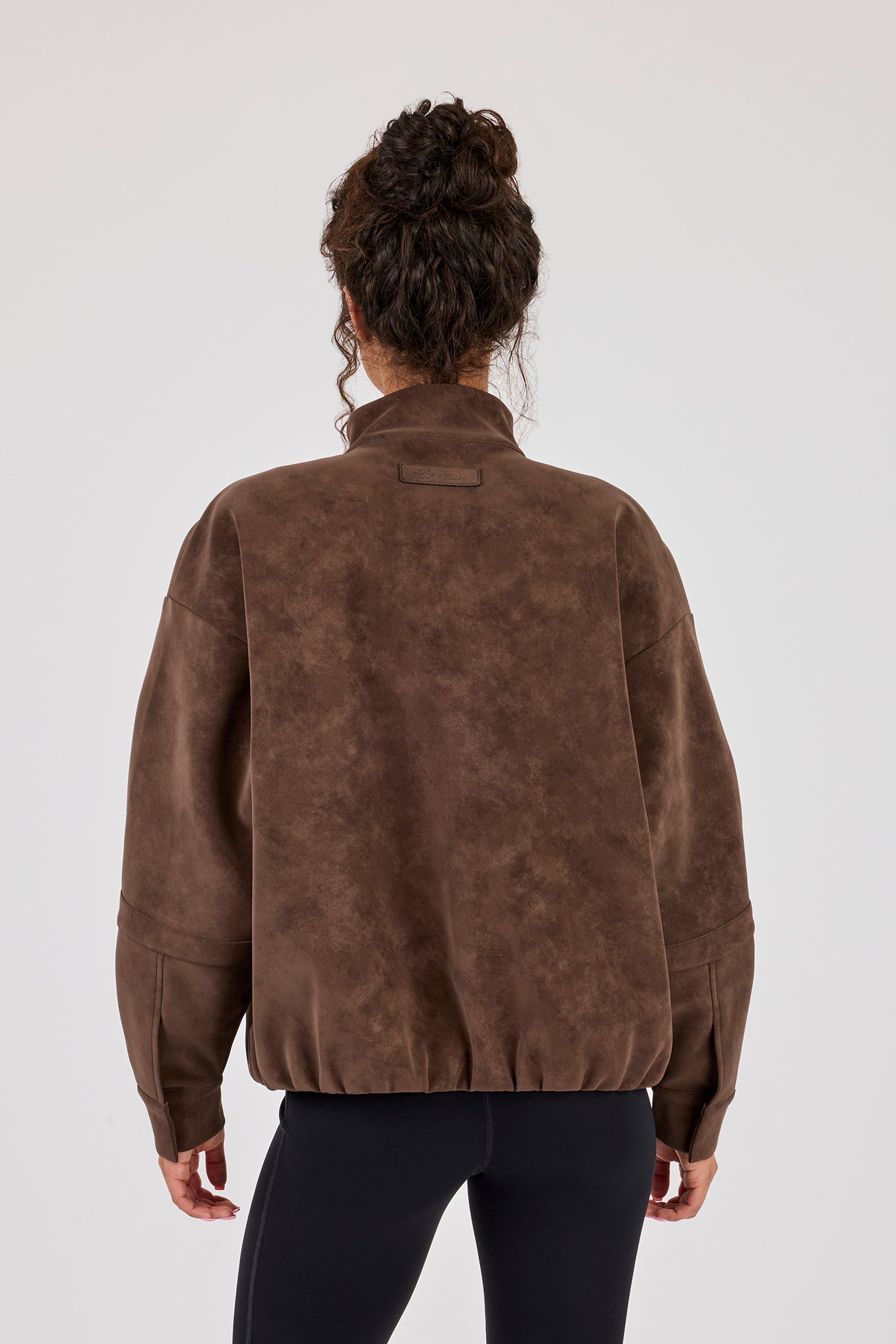 Suede Funnel Neck Jacket - Chocolate