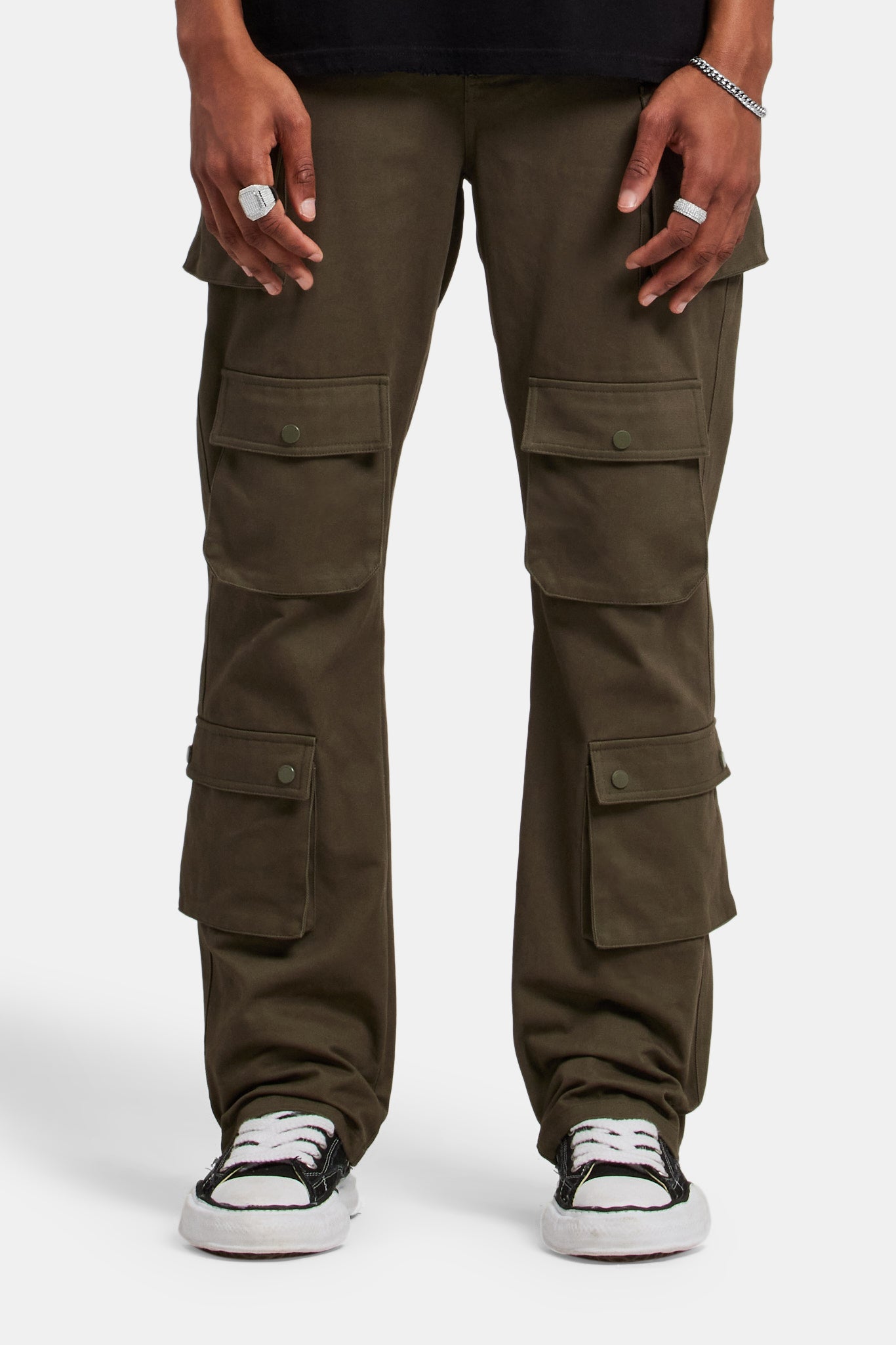 Lockere Cargohose aus Twill - Khaki