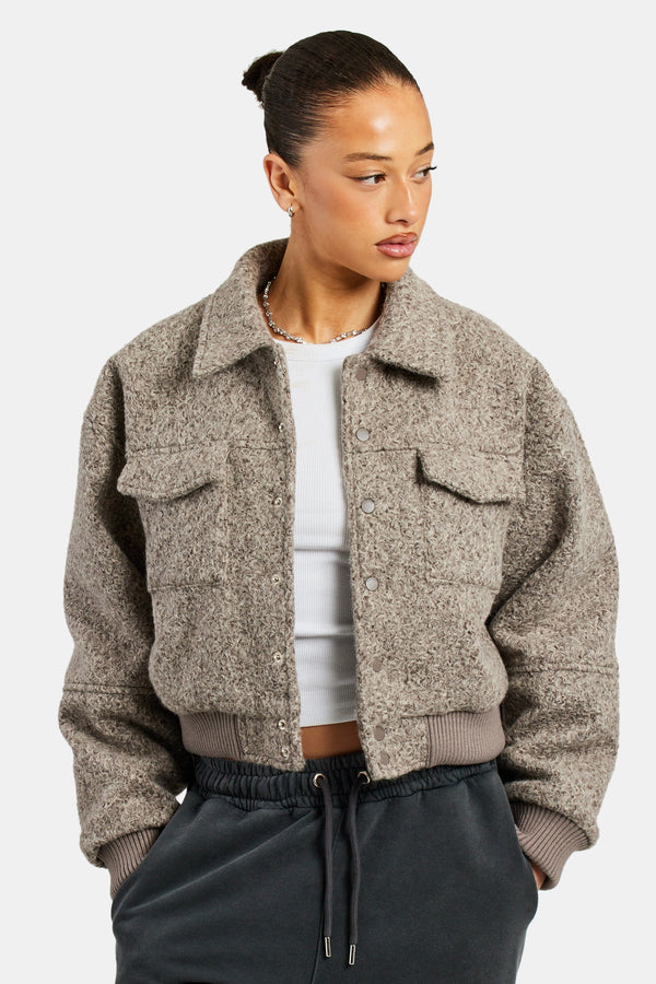 Ladies Wool Harrington Jacket - Brown