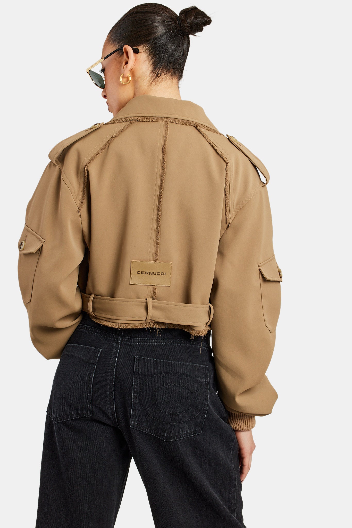 Kurzer Cargo-Trenchcoat für Damen - Beige