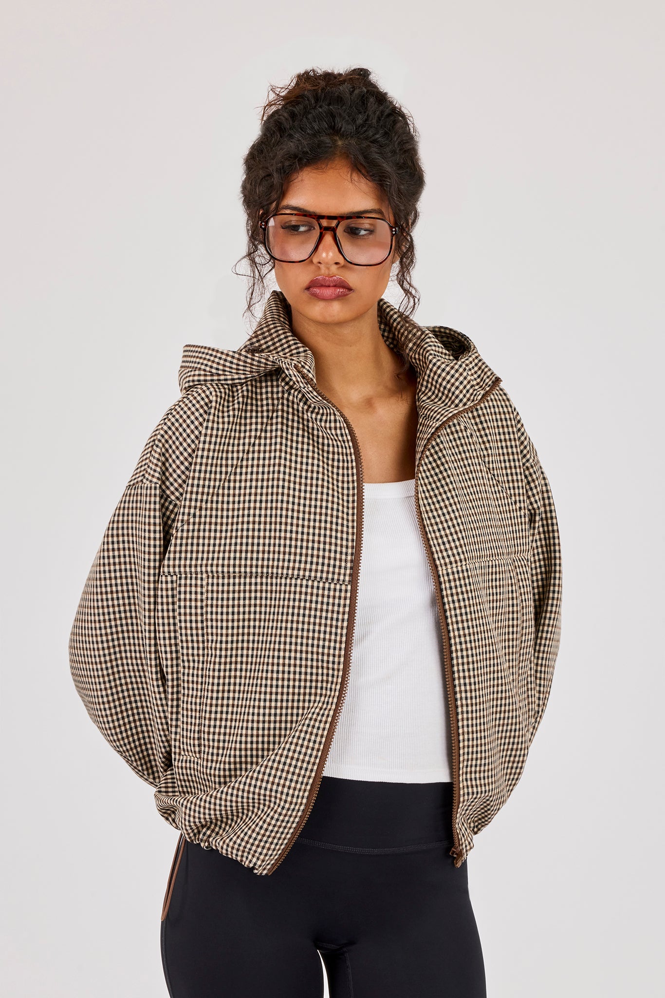 Check Twill Hooded Jacket - Brown | Womens Outerwear | Shop