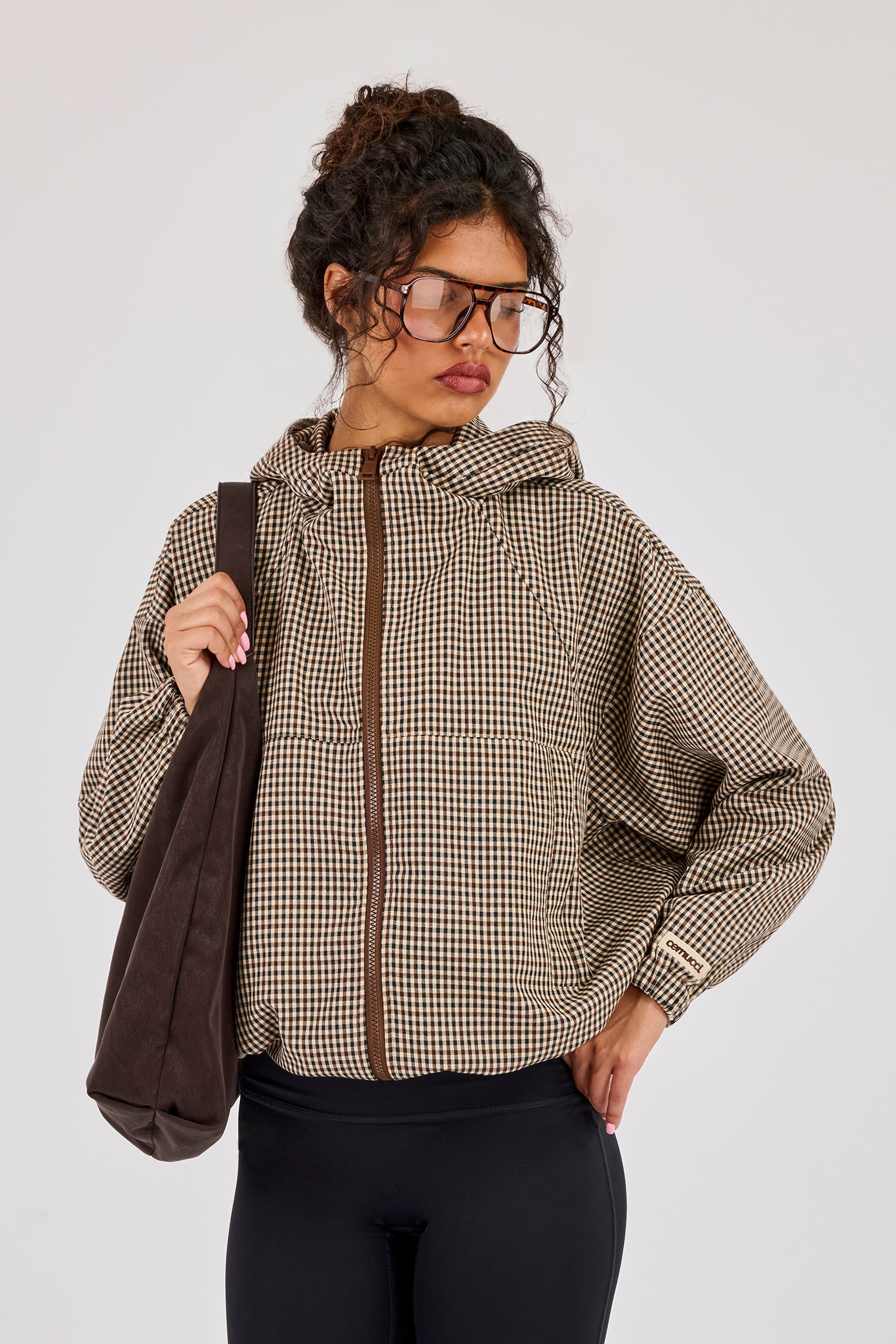 Check Twill Hooded Jacket - Brown | Womens Outerwear | Shop