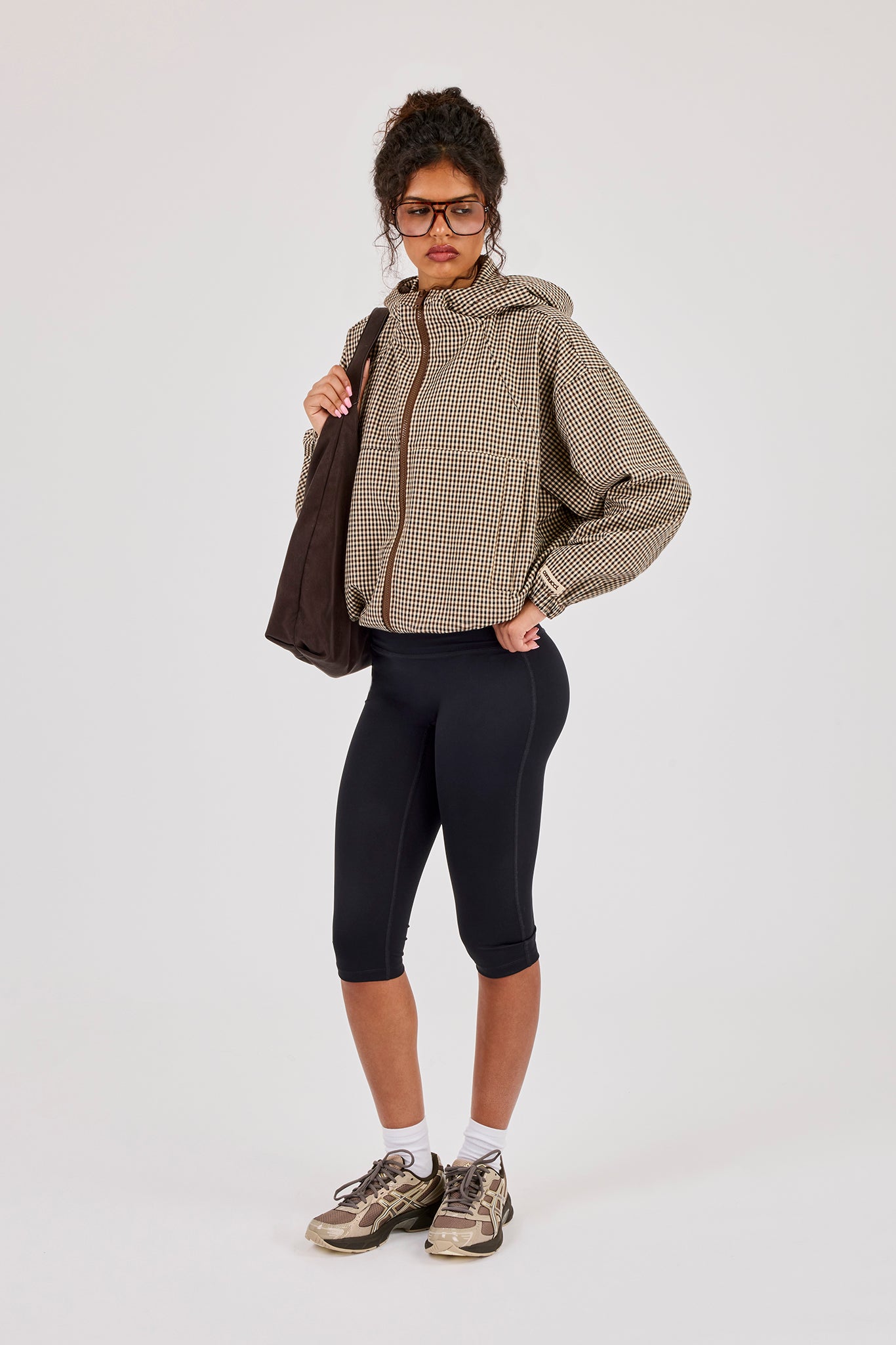 Check Twill Hooded Jacket - Brown