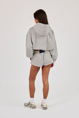 Check Nylon Zip Hooded Jacket & Check Button Short - Off White