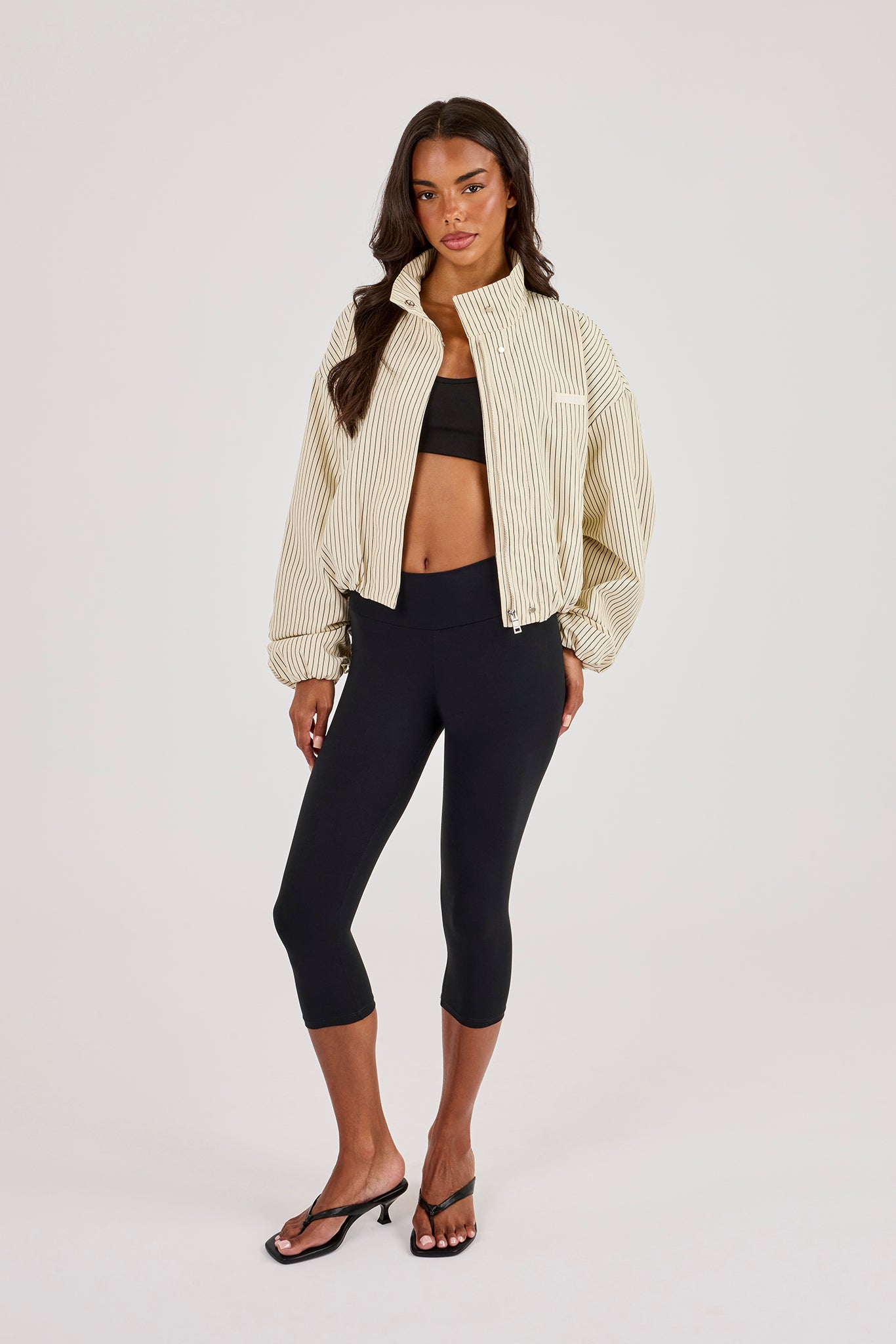 Stripe Nylon Funnel Neck Jacket - Butter Yellow