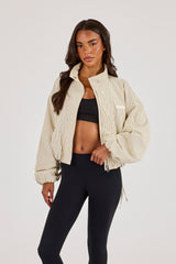 Stripe Nylon Funnel Neck Jacket - Butter Yellow