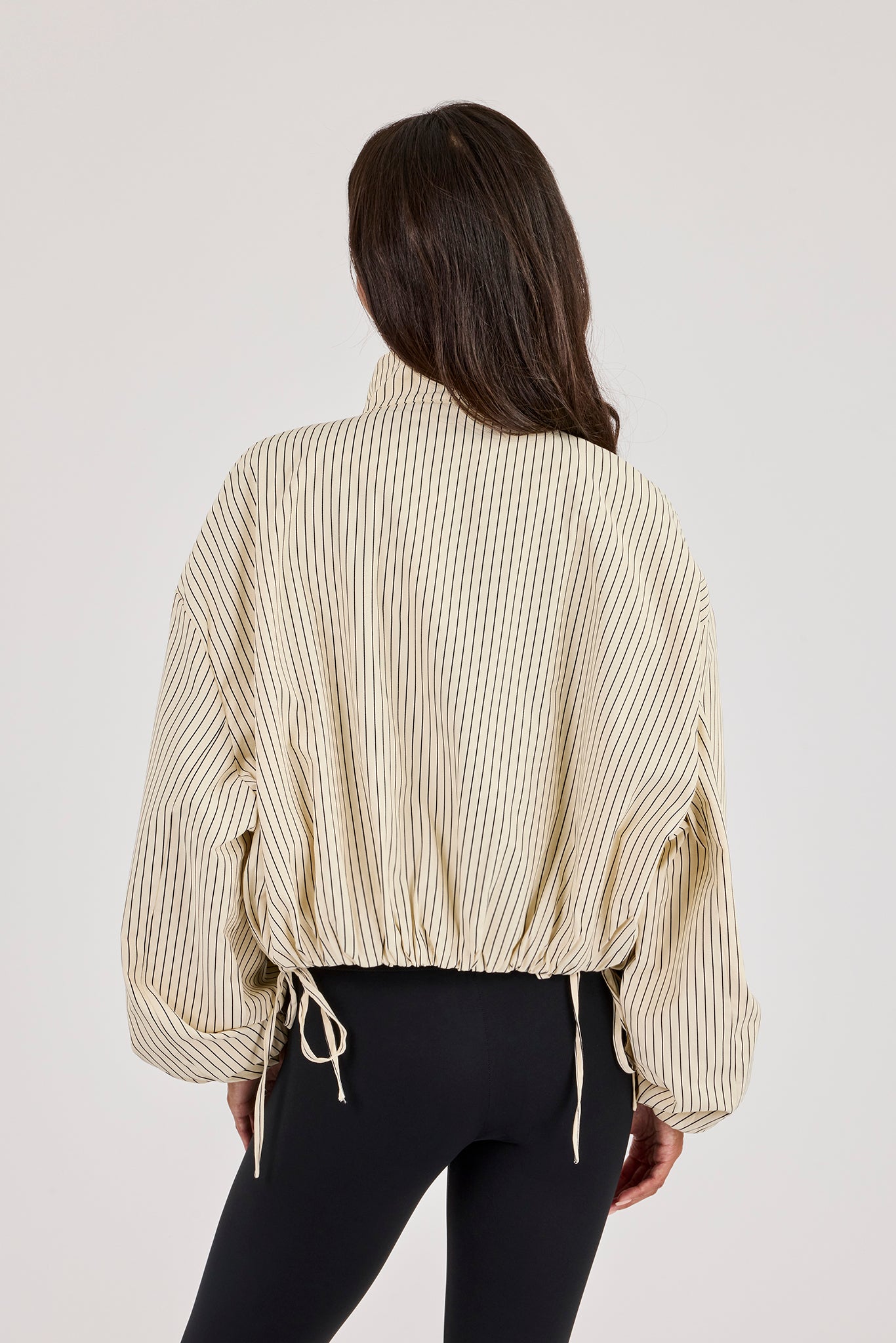 Stripe Nylon Funnel Neck Jacket - Butter Yellow