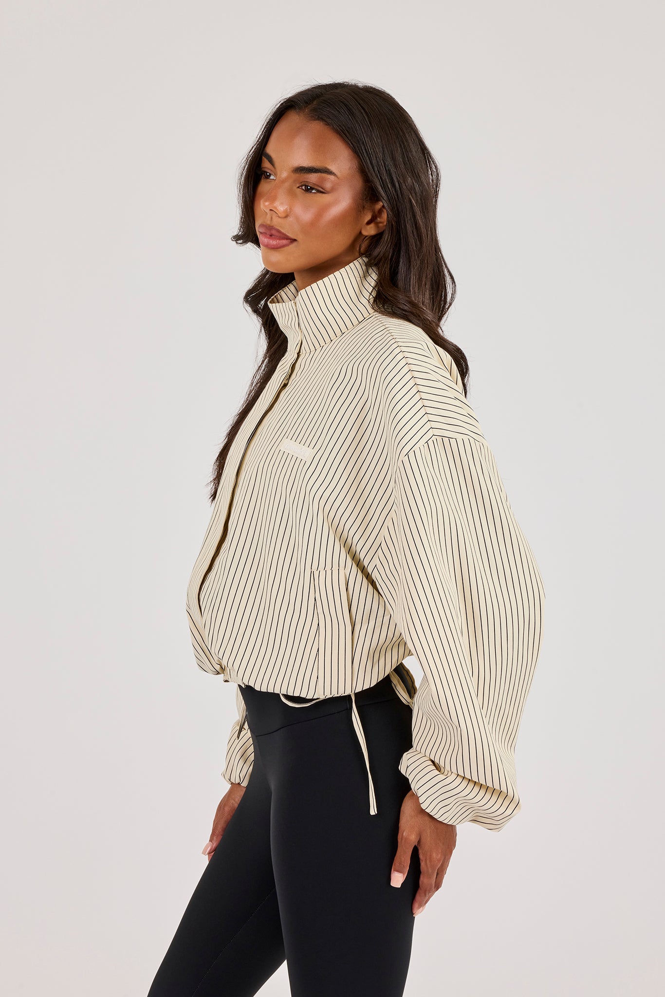 Stripe Nylon Funnel Neck Jacket - Butter Yellow