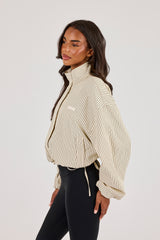 Stripe Nylon Funnel Neck Jacket - Butter Yellow