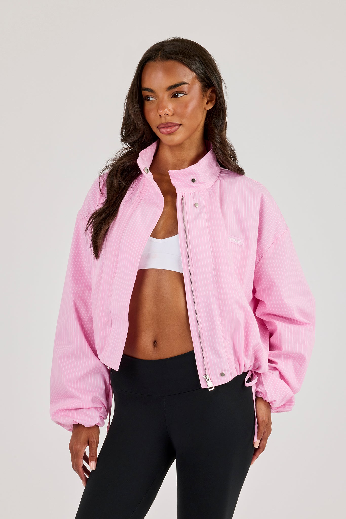 トップス THEREDTHREAD S FLIP NYLON JACKET PINK Stripe Nylon Funnel Neck Jacket - Pink | Womens Outerwear | Shop