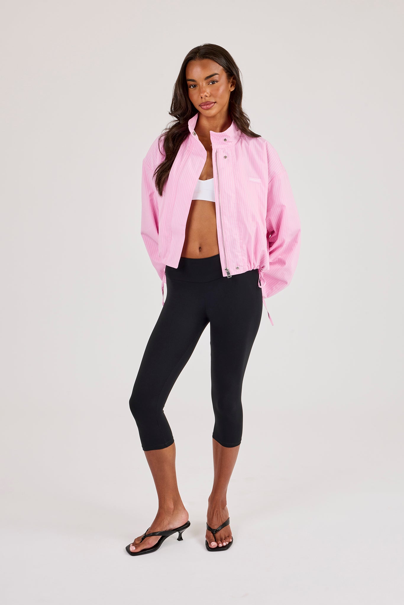 Stripe Nylon Funnel Neck Jacket - Pink | Womens Outerwear | Shop