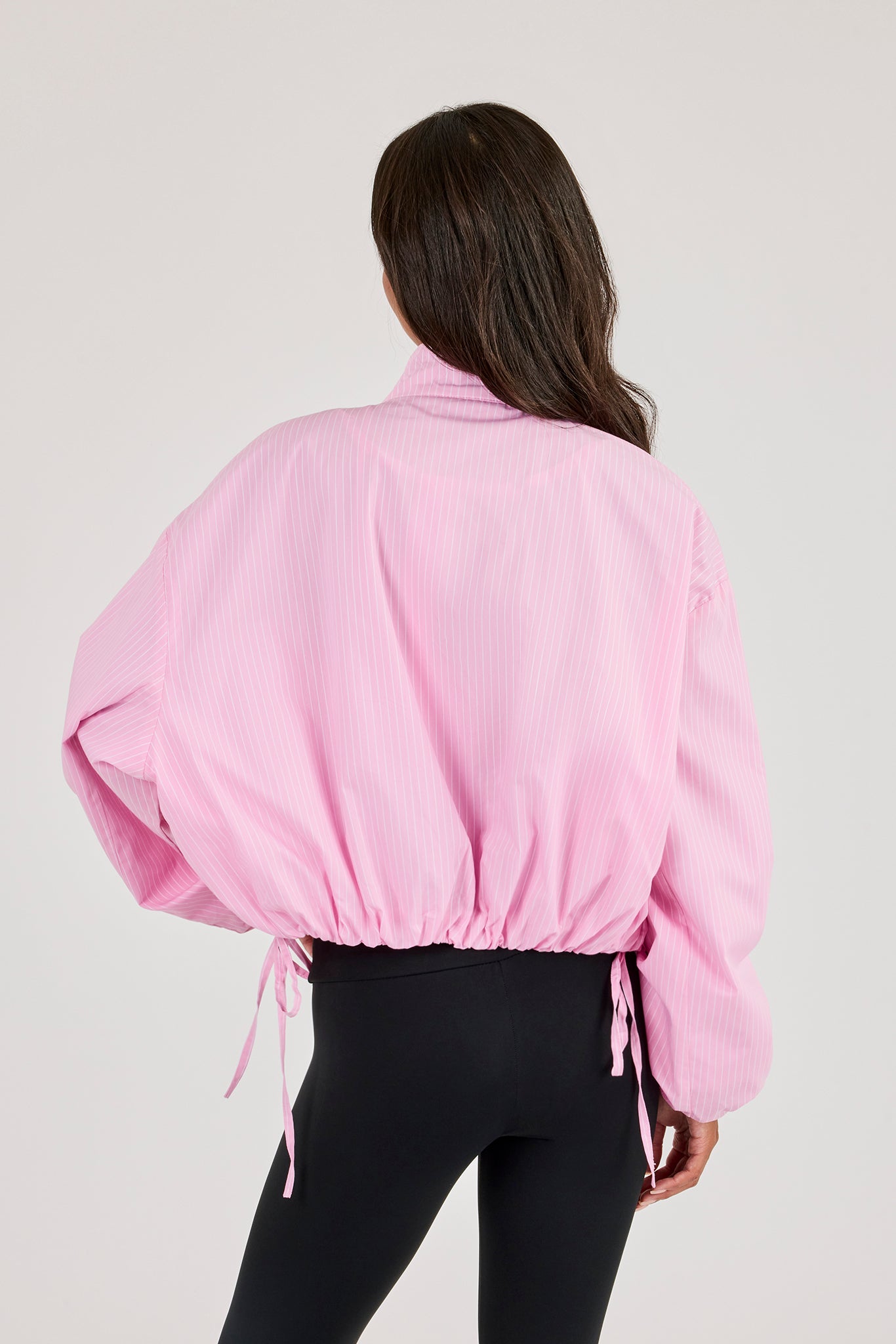 Stripe Nylon Funnel Neck Jacket - Pink