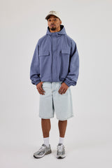 Nylon Check Hooded Windbreaker - Blue